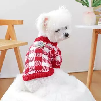 Свитер с цветком для питомца, одежда для маленьких собак, вязаная теплая одежда для кошек, плюшевый мишка, маленькая собака, две ноги, осенняя и зимняя одежда XS