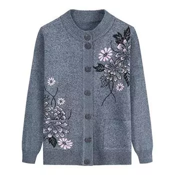 Свитер с длинными рукавами для женщин среднего возраста и пожилых мам с принтом, весенне-осенний свитер с длинными рукавами, женская вязаная нижняя рубашка, кардиган для бабушки, Mujer One Size темно-зеленого