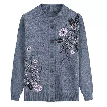 Свитер с длинными рукавами и принтом для пожилых мам среднего возраста, весенне-осенний свитер с длинными рукавами, женская трикотажная нижняя рубашка, кардиган для бабушки, Mujer one size верблюд