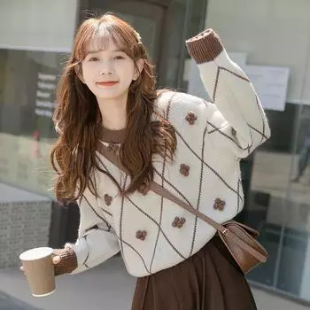 Свитер с капюшоном для девочек на весну и осень. Свободный трикотажный свитер для студентов, для ношения на улице. S