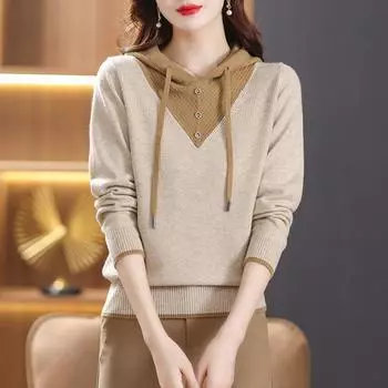 Свитер с капюшоном для мамы среднего возраста, женский, осень-зима, искусственный, из двух частей, с длинным рукавом One Size(45-65kg) красный