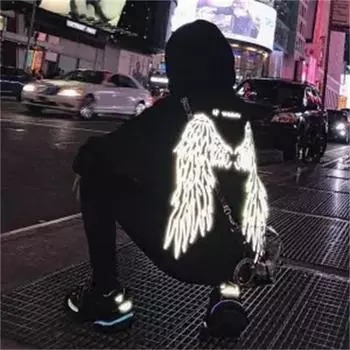 Свитер с капюшоном Fried Street со светоотражающими крыльями, мужской свободный тренд, универсальная зимняя плюс бархатная мужская светящаяся куртка XL