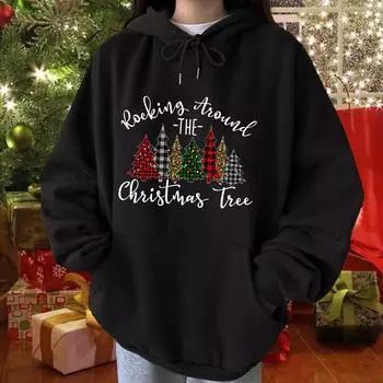 Свитер с капюшоном и флисовыми рукавами «Рождественская елка», женский XS красный