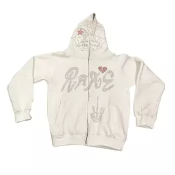 Свитер с капюшоном и молнией во все лицо, кардиган с надписью «Паутина», горячее пальто Y2K, коллекция свободной мужской одежды S белый