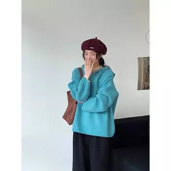 Свитер с капюшоном и полумолнией в стиле ретро — мягкий, толстый, теплый для женщин (Д1020) One Size