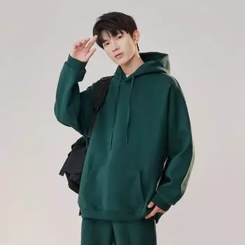 Свитер с капюшоном из чистого хлопка для мужчин и женщин, весна и осень, новые пары, однотонные, большого размера, свободные, повседневные, с капюшоном S серый