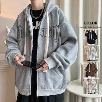 Свитер с капюшоном, мужская куртка, стиль Гонконга, трендовый бренд, свободная верхняя одежда для пар, кардиган, мальчики, толстовка с капюшоном M белый
