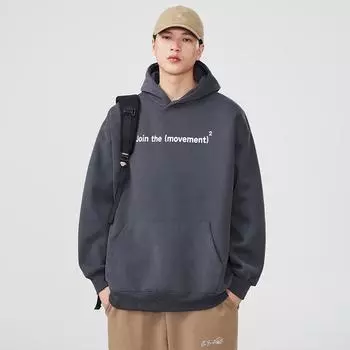 Свитер с капюшоном мужской осенний свободный с буквенным принтом большого размера японский ретро повседневный пуловер Tide M небесно-голубой