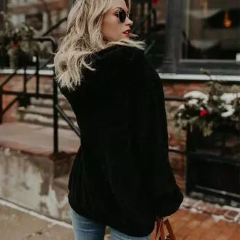 Свитер с капюшоном с длинными рукавами, куртка из овечьей шерсти, свободный, осенняя мода, женский пуловер большого размера, базовая рубашка 2033 XL чёрный