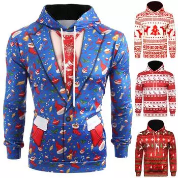Свитер с капюшоном с принтом и длинными рукавами для мужчин и женщин весной и осенью XXXL синий
