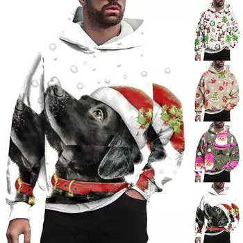 Свитер с капюшоном с принтом и длинными рукавами для мужчин и женщин весной и осенью XXL чёрный