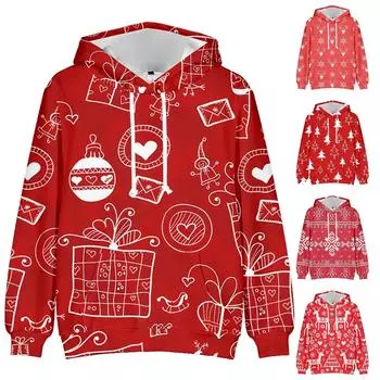 Свитер с капюшоном с рождественским принтом и длинными рукавами для мужчин и женщин весной и осенью XXXXL красный