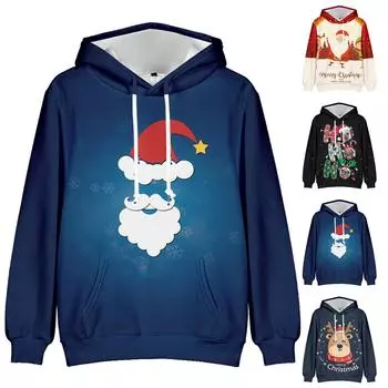 Свитер с капюшоном с рождественским принтом и длинными рукавами для мужчин и женщин весной и осенью XXL чёрный