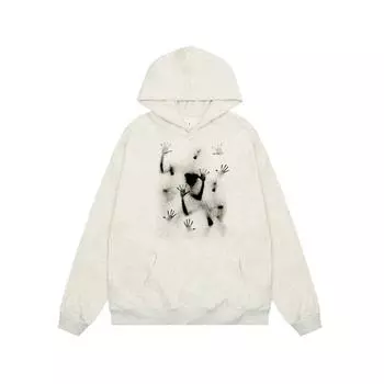 Свитер с капюшоном в американском стиле ретро 2023, весенний и осенний сезоны, модный бренд High Street, повседневное свободное универсальное пальто с буквами в парном стиле S серебряный