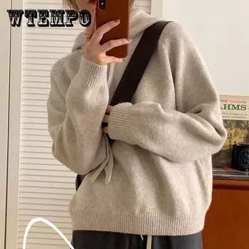 Свитер с капюшоном, женский новый утолщенный мягкий восковой сплошной цвет, верхняя одежда, внутренний вязаный пуловер, свитер One Size
