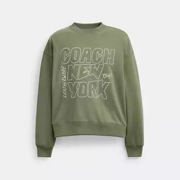 Свитер с круглым вырезом Coach New York с графическим принтом, оливково-серый Large