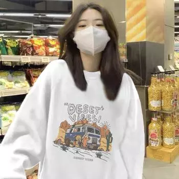 Свитер с круглым вырезом для женщин, осенне-зимний плюшевый 2023, новый безволосый американский винтажный коричневый топ, тонкое пальто ранней осени S белый