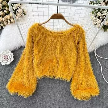 Свитер с круглым вырезом и бахромой Lazy Wind, осенне-зимний новый свободный короткий вязаный свитер в корейском стиле, топ