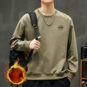 Свитер с круглым вырезом мужской бархатный зимний утолщенный термопуловер американский простой легкий спелый модный топ M серый