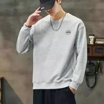 Свитер с круглым вырезом мужской бархатный зимний утолщенный термопуловер американский простой легкий спелый модный топ M белый