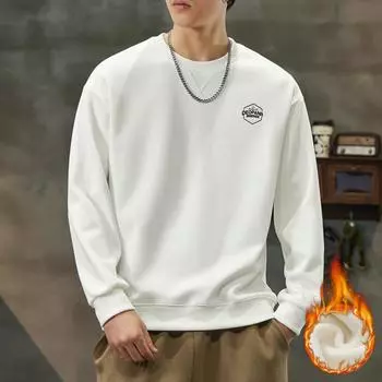 Свитер с круглым вырезом мужской бархатный зимний утолщенный термопуловер американский простой легкий спелый модный топ M белый