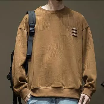 Свитер с круглым вырезом, мужской, карамельного цвета, весенне-осенний, свободный, большого размера, нижняя часть, рубашка, мужской, Fat Plus Fat, топ M зелёный