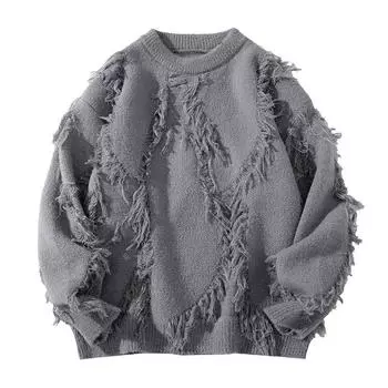 Свитер с круглым вырезом Мужской Осенне-зимний Пуловер Нитки Модный Бренд Свободный Базовый Вязаный Свитер Топ M серый