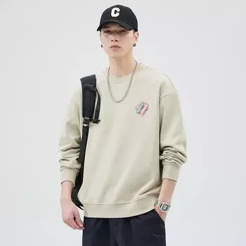 Свитер с круглым вырезом, мужской, осенний, плотный, однотонный, Niche Design Sense, свободный, большого размера, куртка с длинным рукавом Lazy Wind M абрикосовый