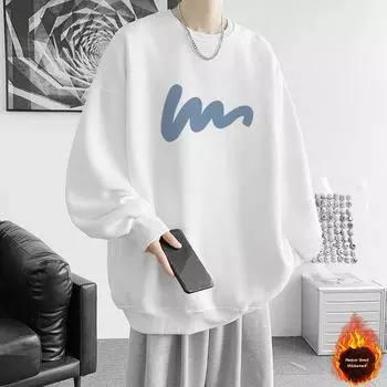 Свитер с круглым вырезом, мужской тренд, осень и зима, принт, свободный, большой размер, повседневный, утолщенный, флисовый, спортивная куртка S