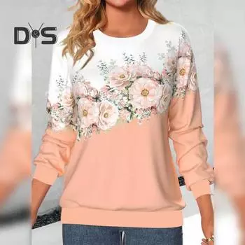 Свитер с круглым вырезом, стильный принт для вечеринок, покупок, повседневная жизнь, весна-осень, свитшот с длинными рукавами для женщин 4XL небесно-голубой