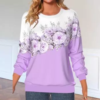 Свитер с круглым вырезом, стильный принт для вечеринок, покупок, повседневная жизнь, весна-осень, свитшот с длинными рукавами для женщин 4XL небесно-голубой