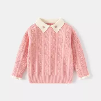 Свитер с лацканами для девочек, модный, выберите размер, чтобы получить товар, корейская версия детской одежды, однослойная пряжа с сердечником, скрученная сверху 110 розовый