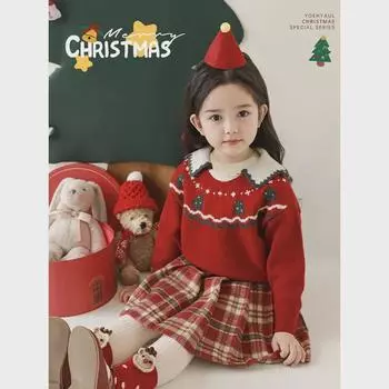 Свитер с лацканами в виде рождественской елки для девочек Wulibu — зимний, ребристый, плотный, свободный, повседневный крой 100 cm