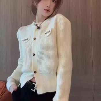 Свитер с открытыми плечами Design Sense, кардиган, осень/зима, верхняя одежда для маленьких фигур, трикотажное пальто, свободный короткий свитер, женский топ One Size чёрный