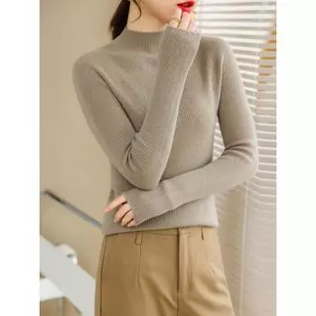 Свитер с полуводолазкой из 100% шерсти для женщин Puyuan 2024, зимний свитер первой линии, облегающий, полностью шерстяной, для женщин M (85~ 57.5 kg)