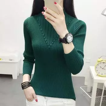 Свитер с полуводолазкой, женский тонкий вязаный свитер, базовый трикотаж, пуловер, однотонный повседневный джемпер, свитер на осень и зиму XL белый