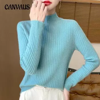 Свитер с полувысоким воротом и полосками для женщин, осенне-зимний, теплый, тонкий, трикотажный свитер, нижняя часть рубашки S белый