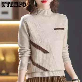 Свитер с полувысоким воротом, женский универсальный свободный вязаный свитер с длинными рукавами, повседневный теплый пуловер на осень и зиму S фиолетовый