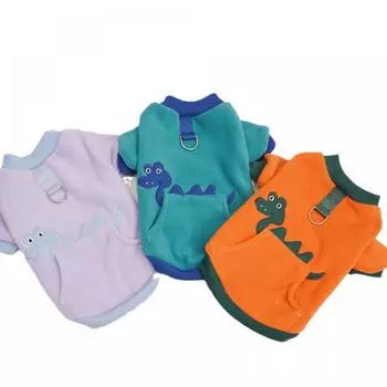 Свитер с принтом динозавра для собак, зимняя одежда для домашних животных, флисовое пальто для щенков, куртка для маленьких и средних собак, толстовка с капюшоном для домашних животных, теплая одежда для кошек S зелёный