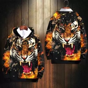 Свитер с принтом головы тигра, куртка с капюшоном, хулиган, красивая куртка, европейско-американский модный бренд, осень и зима, новая утолщенная толстовка с капюшоном 4XL