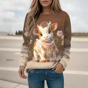 Свитер с принтом коровы из мультфильма для женщин, 3D милый свитер с рисунком животных, женские топы с длинными рукавами, пуловер, осенняя мода, уличная одежда S