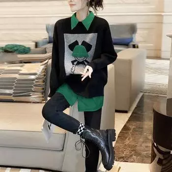 Свитер с принтом, свободный повседневный вязаный свитер, европейский пуловер на осень и зиму 2022, женская одежда