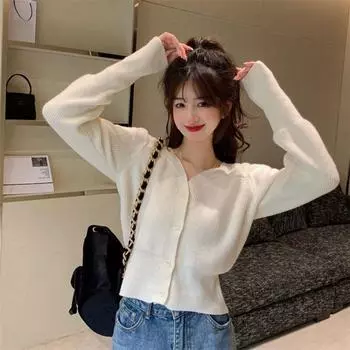 Свитер с v-образным вырезом, кардиган, осень-зима 2023, нежный дизайн с поясом, уникальный вязаный свитер с длинными рукавами, женский кардиган