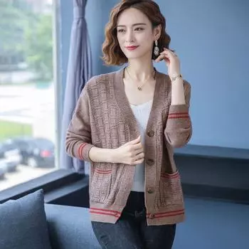 Свитер с v-образным вырезом, женский кардиган, короткий универсальный осенний свободный и повседневный вязаный свитер с длинными рукавами, женское пальто, топы