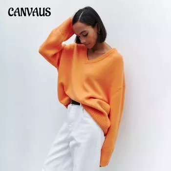 Свитер с V-образным вырезом, женский осенне-зимний свитер, свободный вязаный свитер S белый