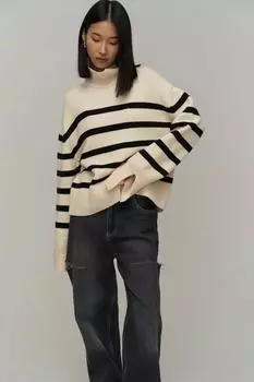 Свитер с водолазкой цвета экрю в полоску Jeff