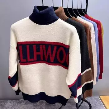 Свитер с воротником, мужская осенне-зимняя модная брендовая рубашка с длинными рукавами в тон, мужская шерстяная одежда2024Новинка M чёрный