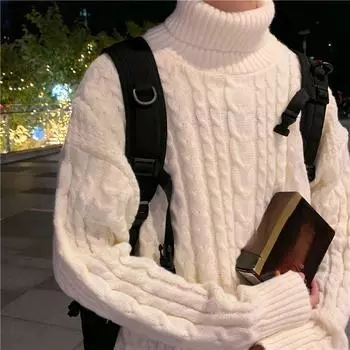 Свитер с высоким воротником для мужчин, осенне-зимний утолщенный теплый вязаный пуловер в стиле ретро в стиле ретро M белый