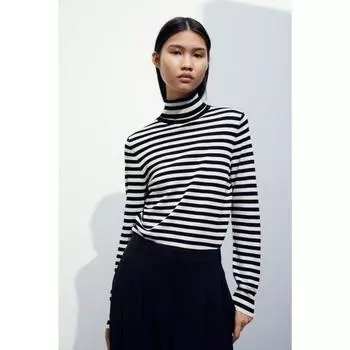 Свитер с высоким воротником H&M черный кремовый 1176748003