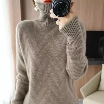 Свитер с высоким воротником из жареного теста, пуловер, подшерсток, женский осенне-зимний свободный универсальный вязаный свитер, пуловер, женский